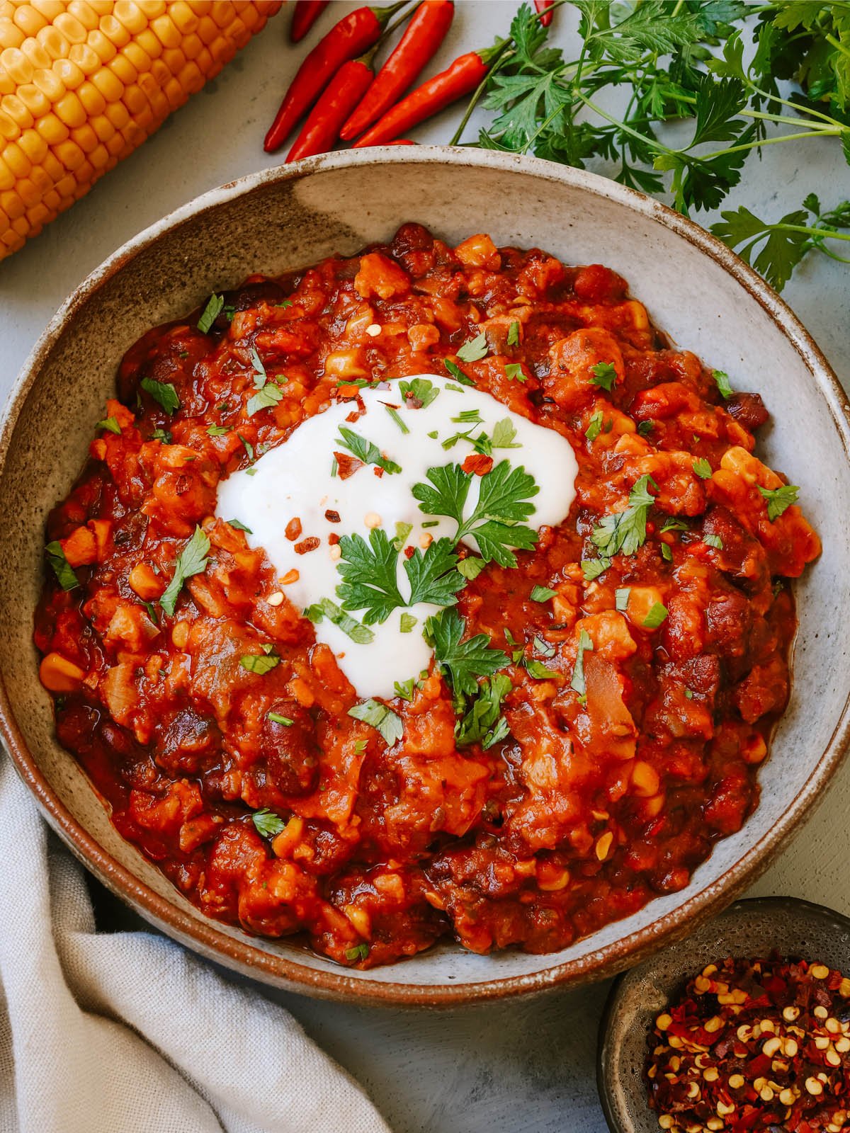 Chili vegetariano con soja texturizada