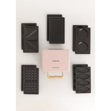 Pack STONE STUDIO Double - Apparéil À Croque-monsieur, Gril Et Gaufrier + Plaque Taiyaki + Plaque Pancake Rose Pastel