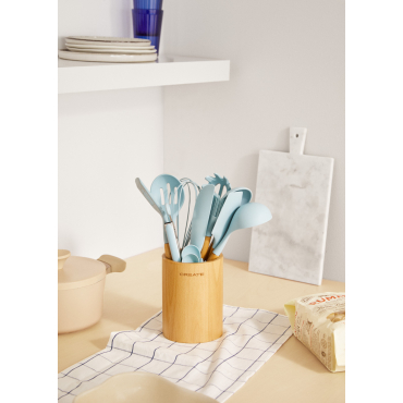 KITCHENWARE STUDIO - Utensiles De Cuisine En Silicone Et Bois Bleu Pastel