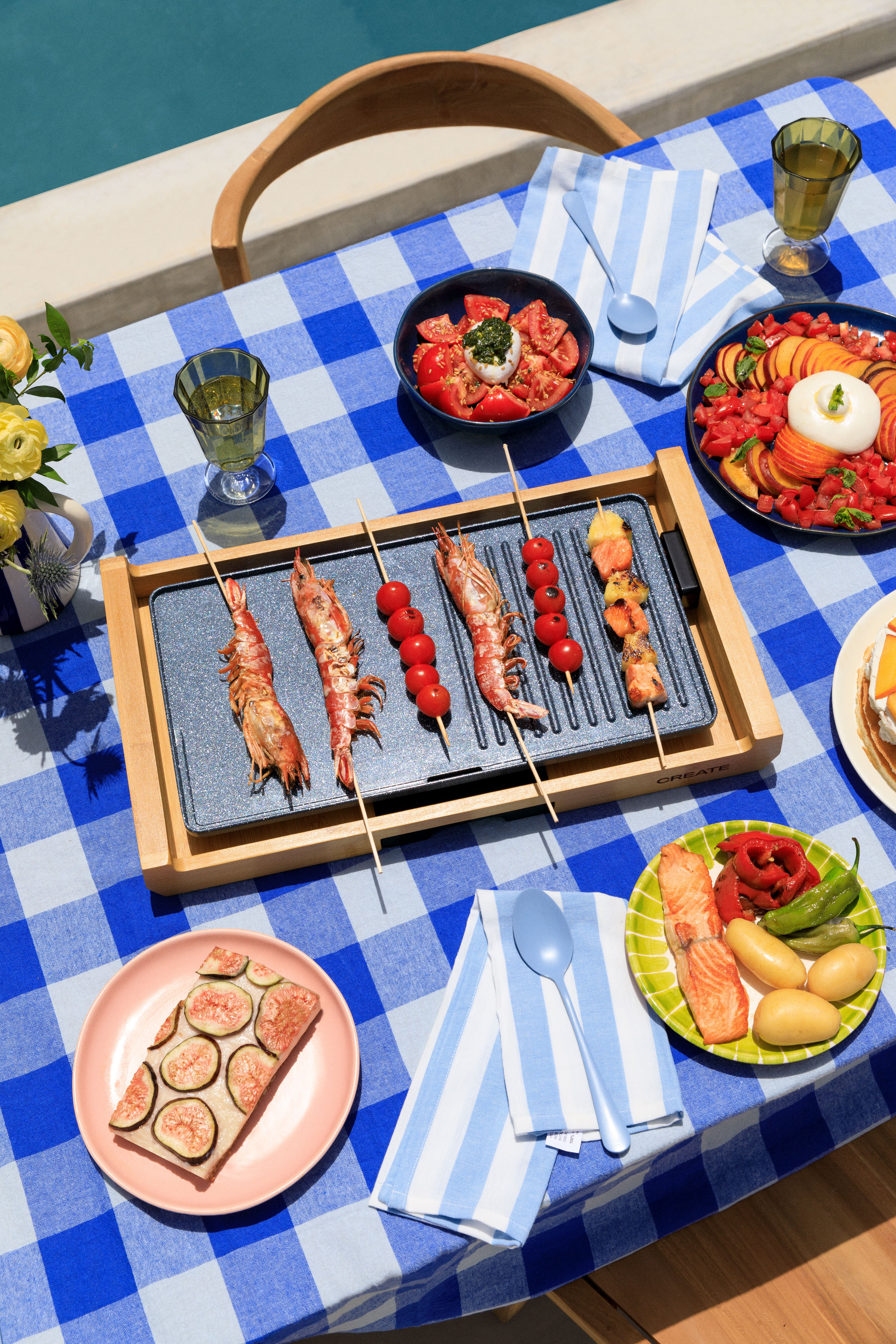 CREATE STONE FLAT BAMBOO Electric Grill Plate - Front View