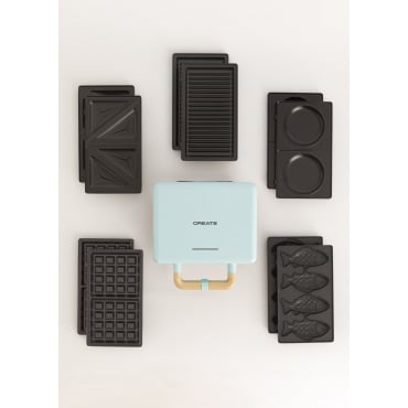 Pack STONE STUDIO Doppia - Tostapane, Grill E Macchina Waffle + Piastra Taiyaki + Piastra Pancake Azzurro Pastello
