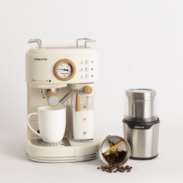 Pack THERA RETRO PRO Macchina Per Caffè Espresso Semiautomatic + MILL PRO Macina Caffè E Spezie Bianco Sporco