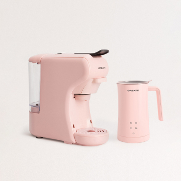 Pack POTTS Macchina Per Caffè Espresso Multicapsula + MILK FROTHER STUDIO Montalatte Scalda Latte E Cioccolato Rosa Pastello