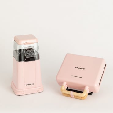 Pack POPCORN MAKER Macchina Per Popcorn + STONE STUDIO Doppia Tostapane Grill E Macchina Waffle Rosa Pastello