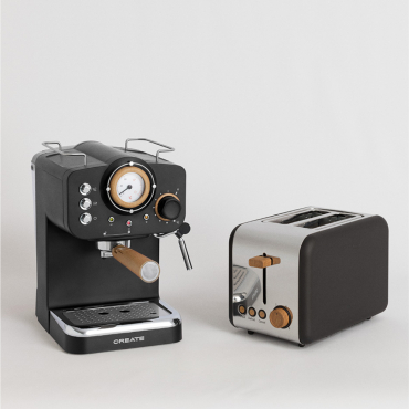 Pack TOAST RETRO Tostapane + THERA RETRO Macchina Da Caffè Espresso Con Finitura Opaca Nero