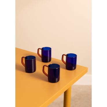 AMBAR COLLECTION - Set Di 4 Tazze 130 E 210ml In Vetro Borosilicato Blu Cobalto