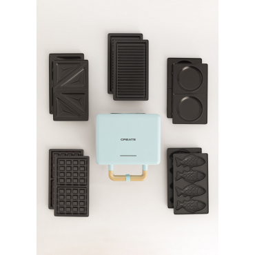 Pack STONE STUDIO Dubbel - Wafel En Grill Sandwich Maker +Taiyaki Plaat + Pannenkoek Pannenkoek Plaat Pastel Blauw