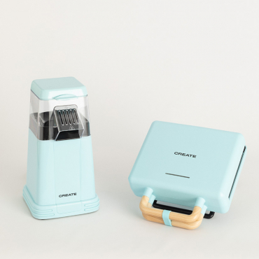 Pack POPCORN MAKER Popcornmachine + STONE STUDIO Dubbel Wafel En Grill Sandwich Maker Pastel Blauw