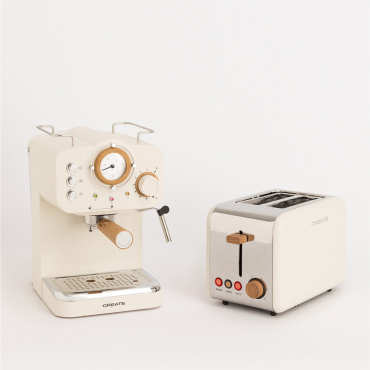 Pack TOAST RETRO Broodrooster + THERA RETRO Espressoapparaat Met Matte Afwerking Gebroken Wit