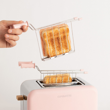 Pack TOAST RETRO Klein Broodrooster Voor Breed Brood + SET VAN 2 TOSTIKLEMMEN Om Sandwiches Pastel Roze