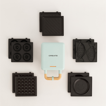 Pack STONE STUDIO Individueel - Wafel En Grill Sandwich Maker +Taiyaki Plaat + Pannenkoek Pannenkoek Plaat + Donuts Plaat Pastel Blauw