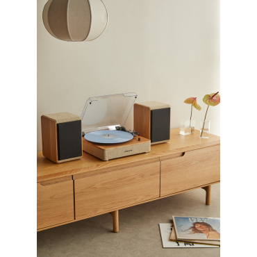 RECORD PLAYER PRO - Platenspeler Met 2 Externe Luidsprekers, Bluetooth En RCA-uitgang Naturel Hout
