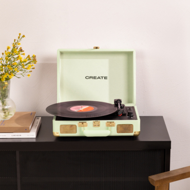 RECORD PLAYER POP - Przenosny Gramofon W Formie Walizki Z Bluetooth USB, SD, MicroSD I MP3 Pastelowy Zielony By CREATE