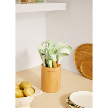KITCHENWARE STUDIO - Zestaw Akcesoriów Kuchennych Wykonanych Z Silikonu E Drewna Pastelowy Zielony By CREATE
