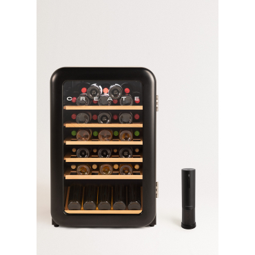 WINECOOLER RETRO - Elektryczna Chłodziarka Do Wina W Stylu Retro Na 12, 45 Lub 76 Butelek Czarny By CREATE