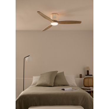 WIND CALM CUSTOM RATTAN - Wentylator Sufitowy 40W Cichy Ø132 Cm Z Oświetleniem LED W Korpusie I Lampie Pilot Zdalnego Sterowania By CREATE