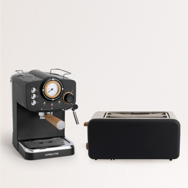 Pack Torradeira TOAST RETRO + Máquina De Café Expresso THERA RETRO Com Acabamento Mate Negro By CREATE