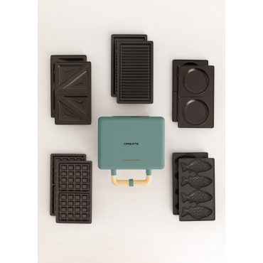Pack STONE STUDIO Double - waffle and grill Sandwich Maker + Taiyaki Mold + pancake Mold Sage