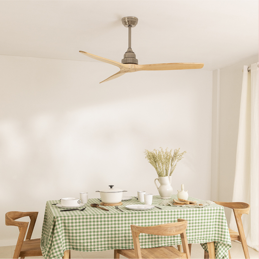 WIND WOOD - Silent 75W ceiling fan Ø132 cm 100% wood Without light