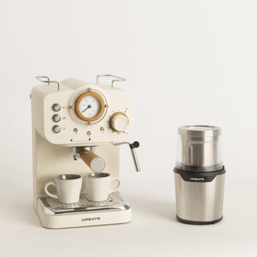 Pack THERA RETRO Express Coffee Maker + MILL PRO Coffee and Spice Grinder Offwhite