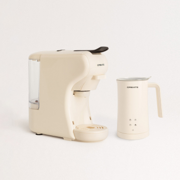 Pack POTTS Multi-capsule espresso machine + MILK FROTHER STUDIO Milk and chocolate warmer frother Offwhite