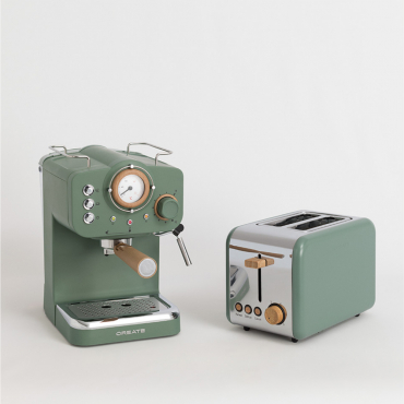 Pack TOAST RETRO Toaster + THERA RETRO Matte Finish Espresso Machine Sage