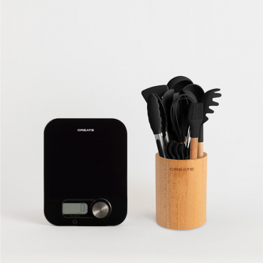 Pack KITCHEN UTENSILS SET + BALANCE FOOD ECO Kitchen scale Black