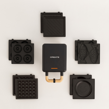 Pack STONE STUDIO Individual - waffle and grill Sandwich Maker + Taiyaki Mold + pancake Mold + donuts Mold Black