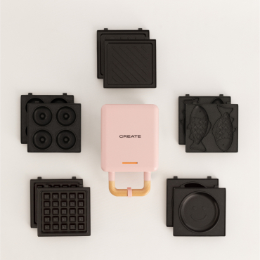 Pack STONE STUDIO Individual - waffle and grill Sandwich Maker + Taiyaki Mold + pancake Mold + donuts Mold Pastel pink