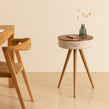 SPEAKER TABLE 360 - Speaker table with 360o omnidirectional sound, bluetooth and wireless charging Dark wood