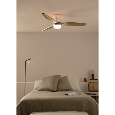 WIND CALM RATTAN - Ceiling fan 40W silent Ø132 cm with LED light in body and lamp Remote control