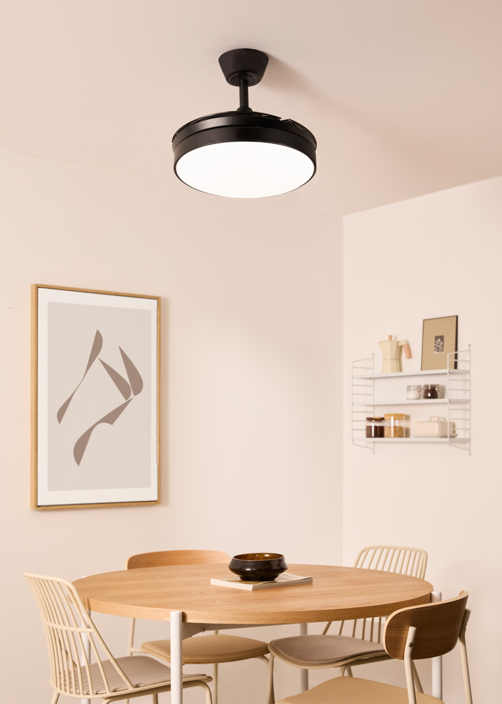 WIND CLEAR - Ceiling fan 40W silent retractable blades with LED light various sizes Black