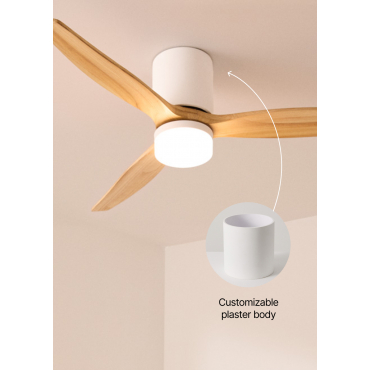 WIND CALM CONCRETE - Silent 40W ceiling fan Ø132cm 100% wood with customizable plaster casing Remote control