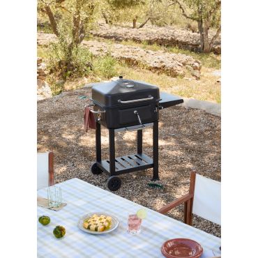 BBQ SMOKEY PRO - Charcoal smoker barbecue with adjustable grate and folding side table Exclusive