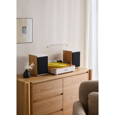 RECORD PLAYER PRO - Turntable with 2 external speakers, Bluetooth, and RCA output Light wood