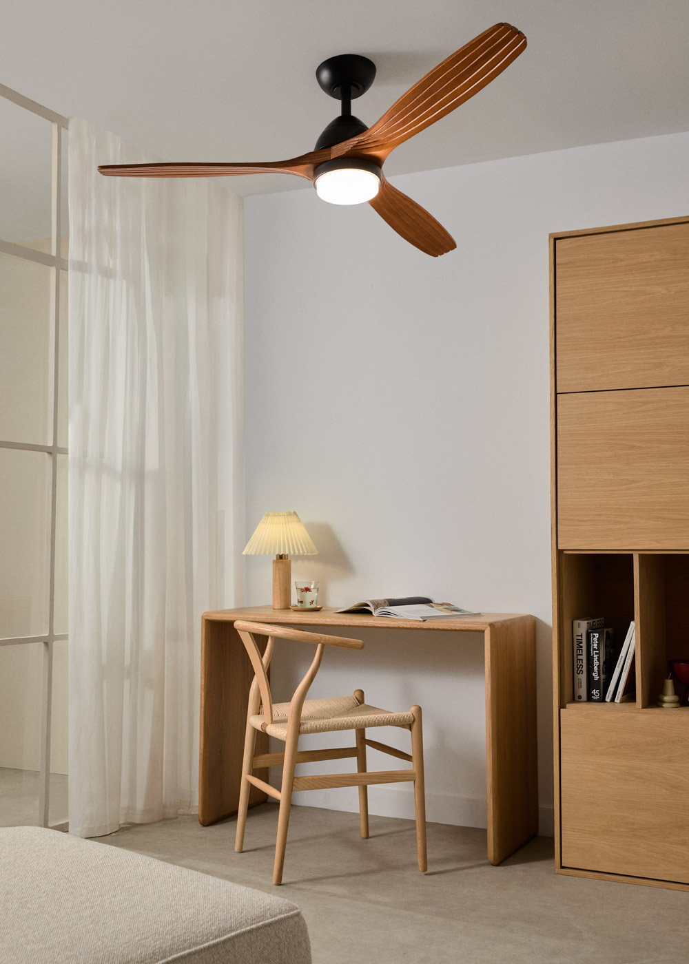 WIND CUP - Silent 40W ceiling fan Ø132 cm 100% wood Remote control