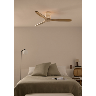 WIND CALM RATTAN - Ceiling fan 40W silent Ø132 cm with LED light in body and lamp Remote control